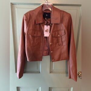 NWT 7 For All Mankind Cognac Brown Faux Leather Cropped Jacket